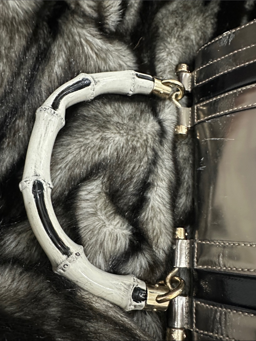 GUCCI metallic Silver and Black Top-Handle GUCCI bamboo LARGE purse - Picture 9 of 16